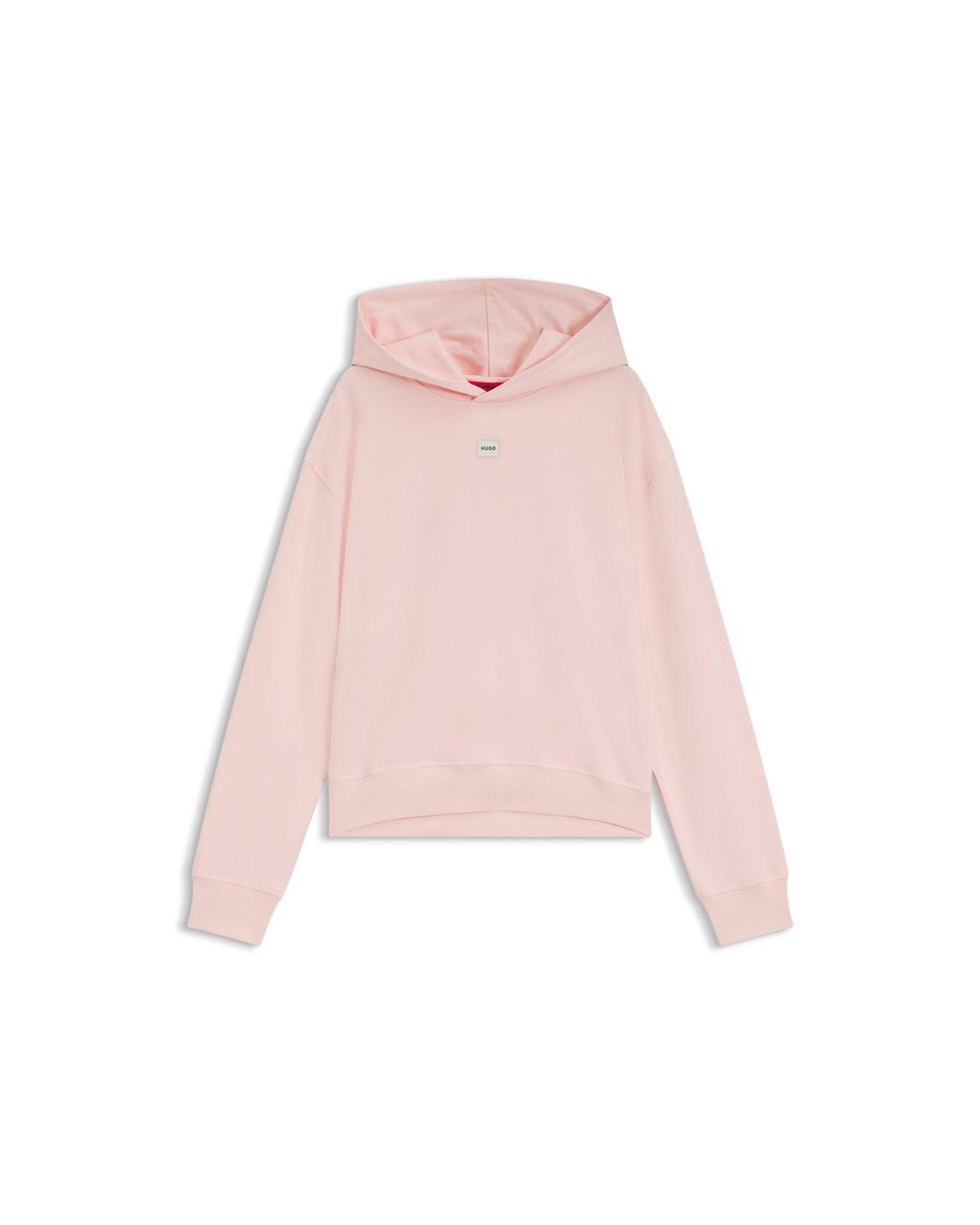 HUGO Pink Stretch-Jersey Hoodie With Logo Label