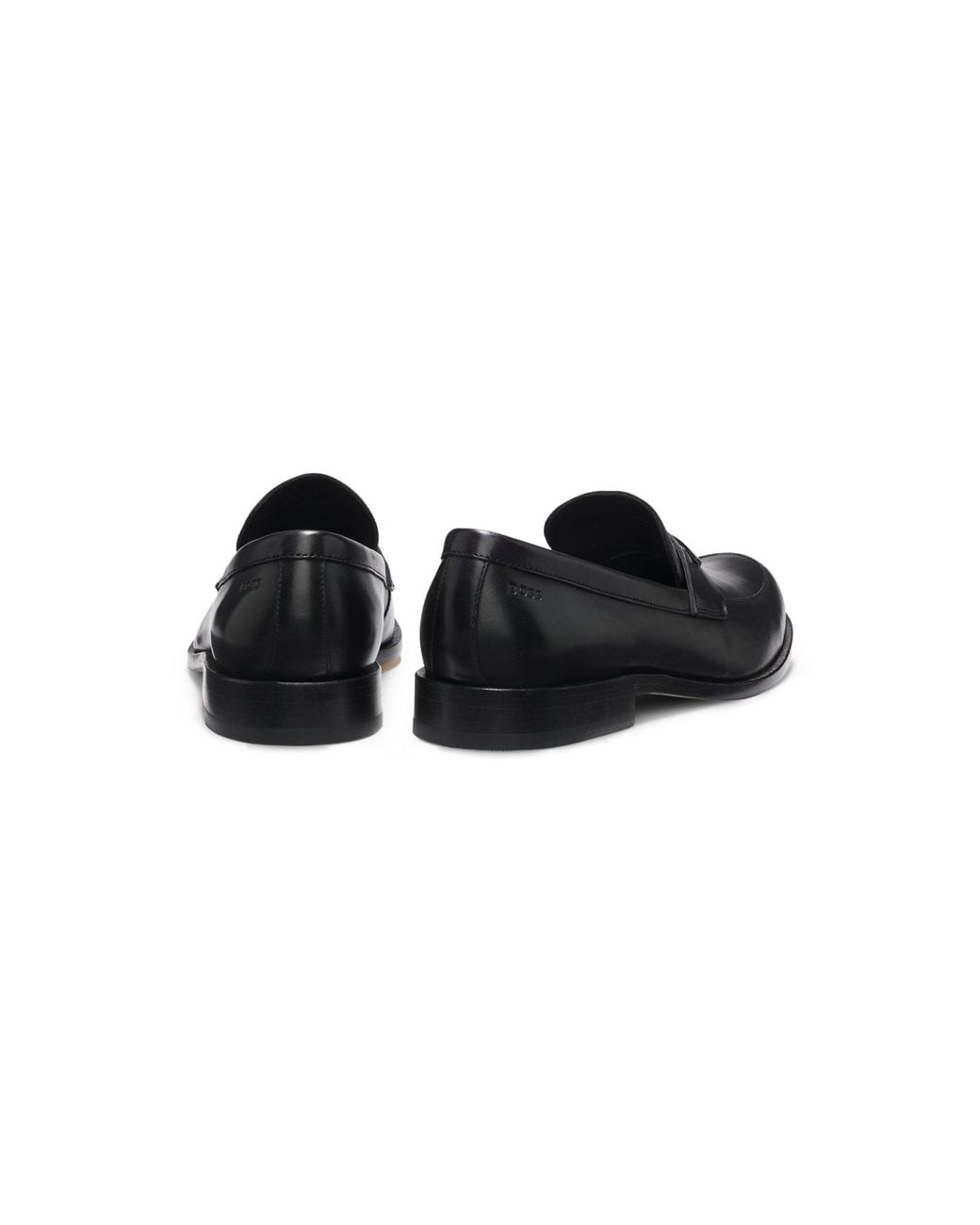 Boss Black Leather Loafers With Branded Metal Trim for men