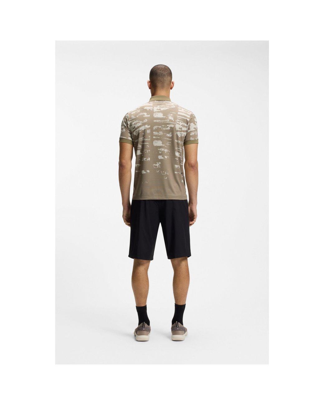 Boss Gray Active Slim-Fit Polo Shirt With Jacquard Pattern for men
