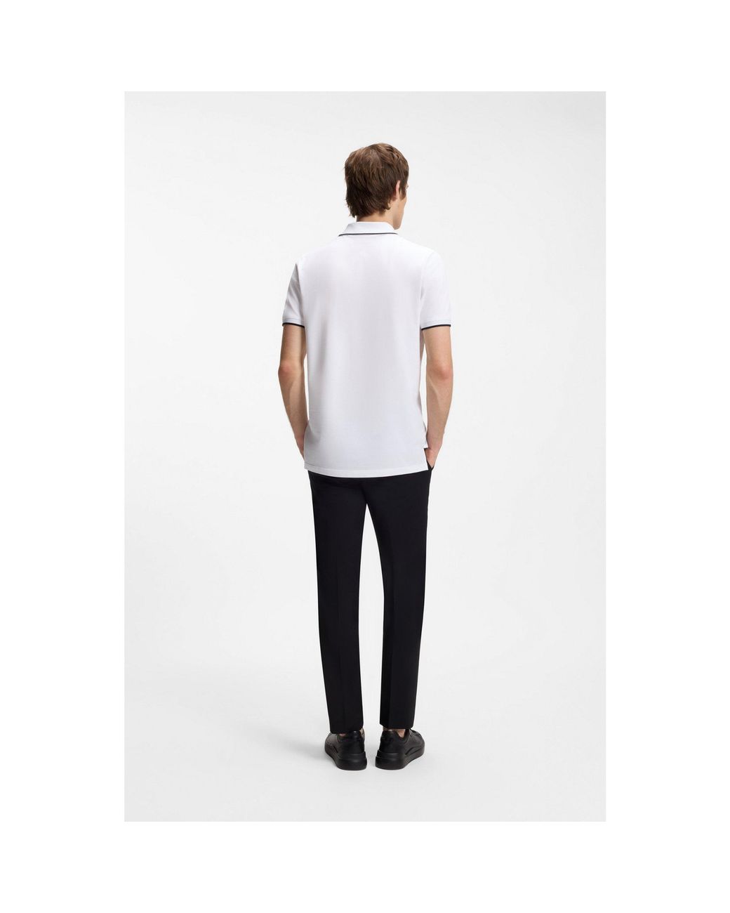 HUGO White Stretch-Cotton Slim-Fit Polo Shirt With Contrast Trims for men