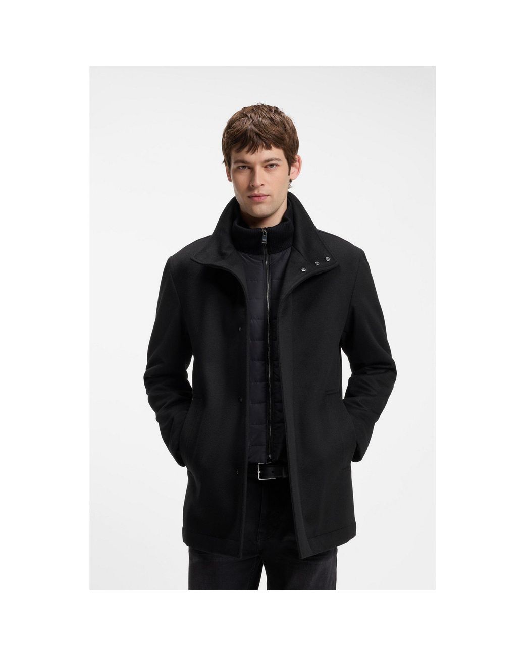 Boss Black Italian Fabric Formal Coat With A Stand Collar for men