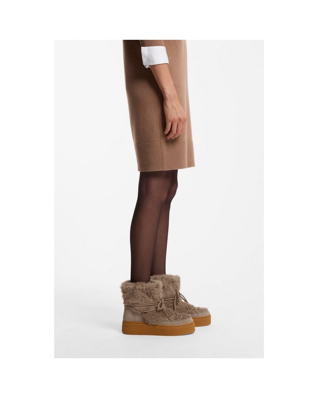 HUGO Brown Platform Boots With Faux-Fur Uppers