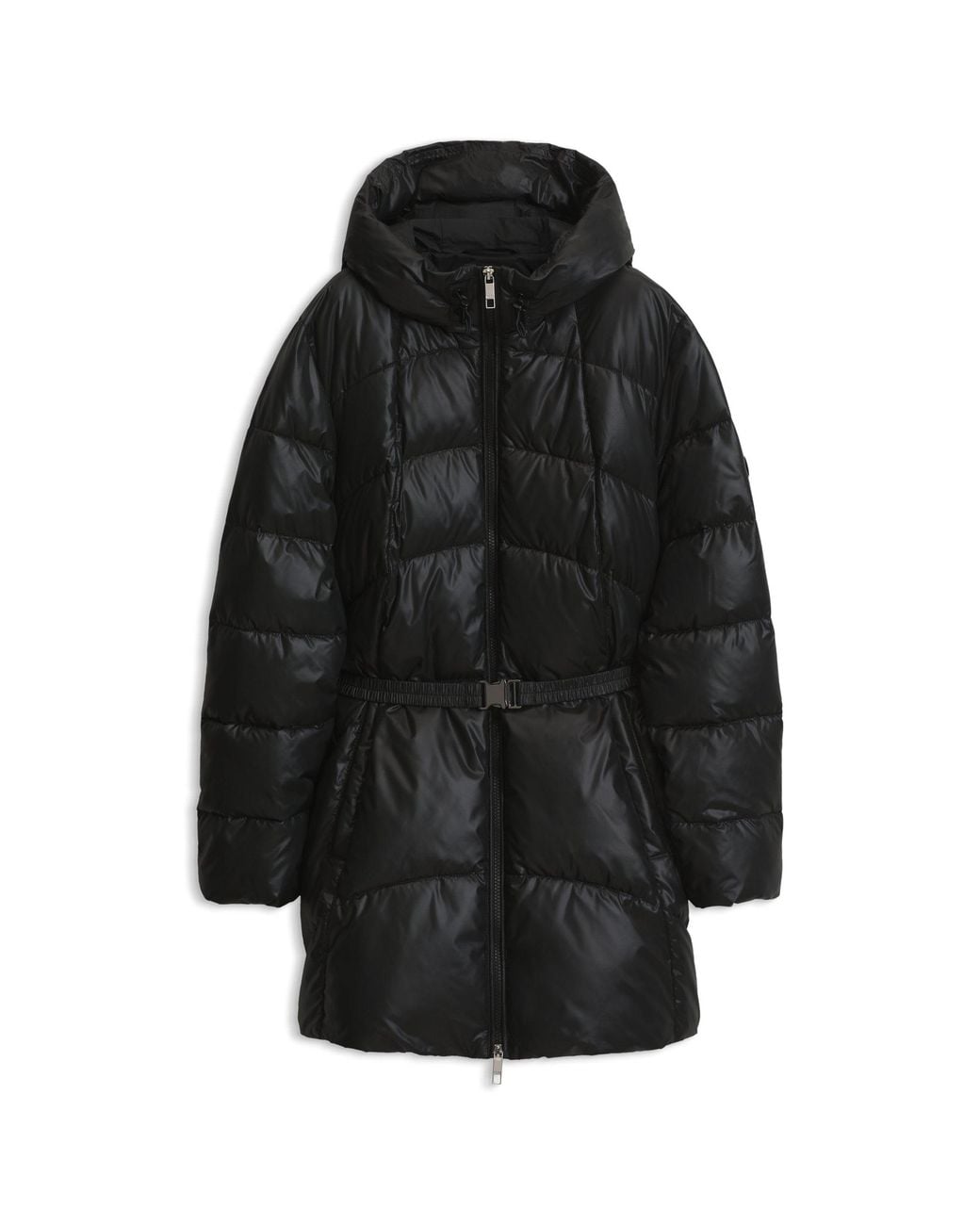 Boss Black Knee-Length Hooded Jacket With Removable Belt