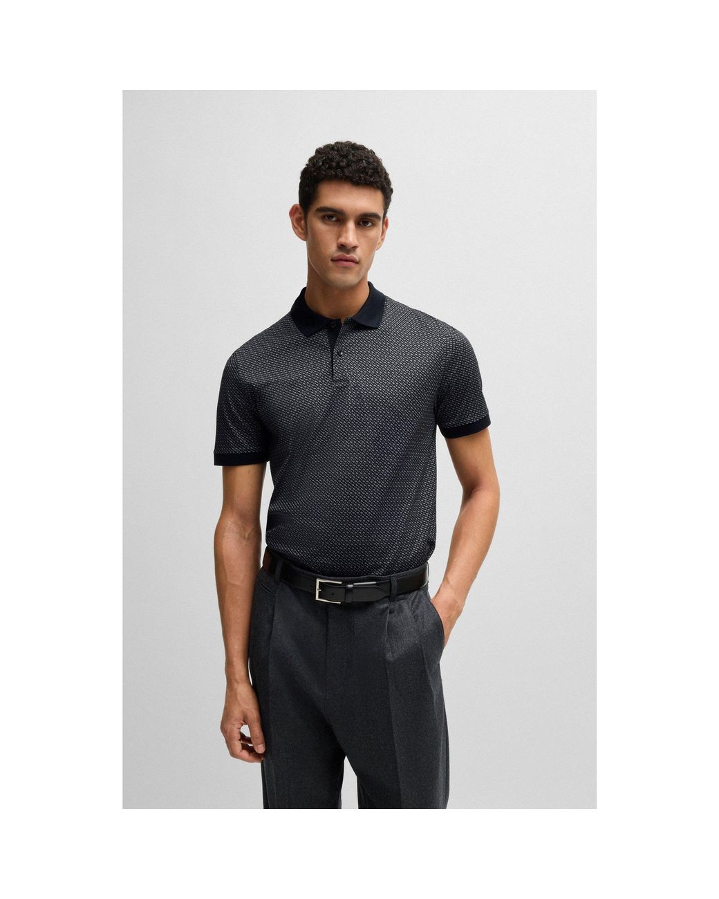 BOSS Mercerised Cotton Polo Shirt With Two Tone Monogram Print in Black for Men Lyst UK