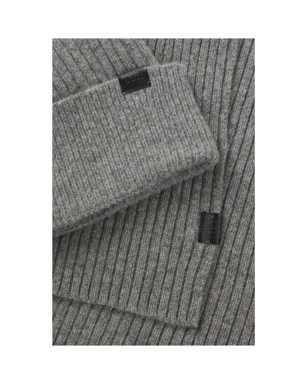 Boss Gray Gift-Boxed Hat And Scarf Set for men