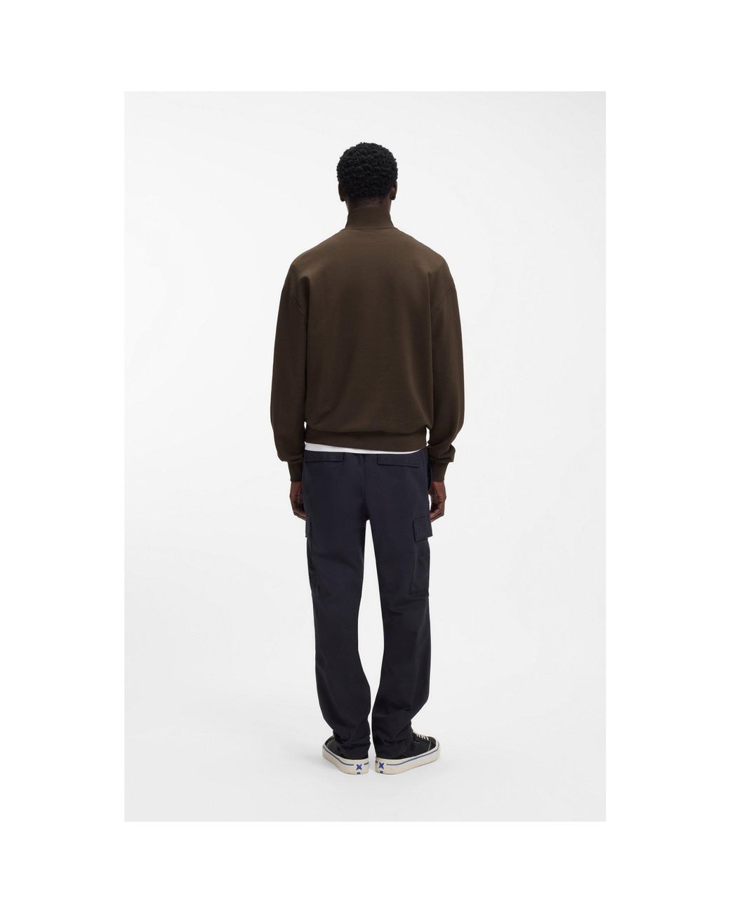 HUGO Brown Zip-Neck Cotton Sweatshirt for men