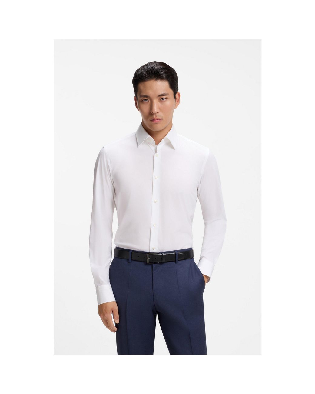 Boss White Slim-Fit Stretch-Cotton Shirt for men