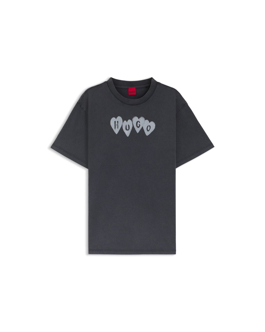 HUGO Black Cotton-Jersey T-Shirt With Heart Logo