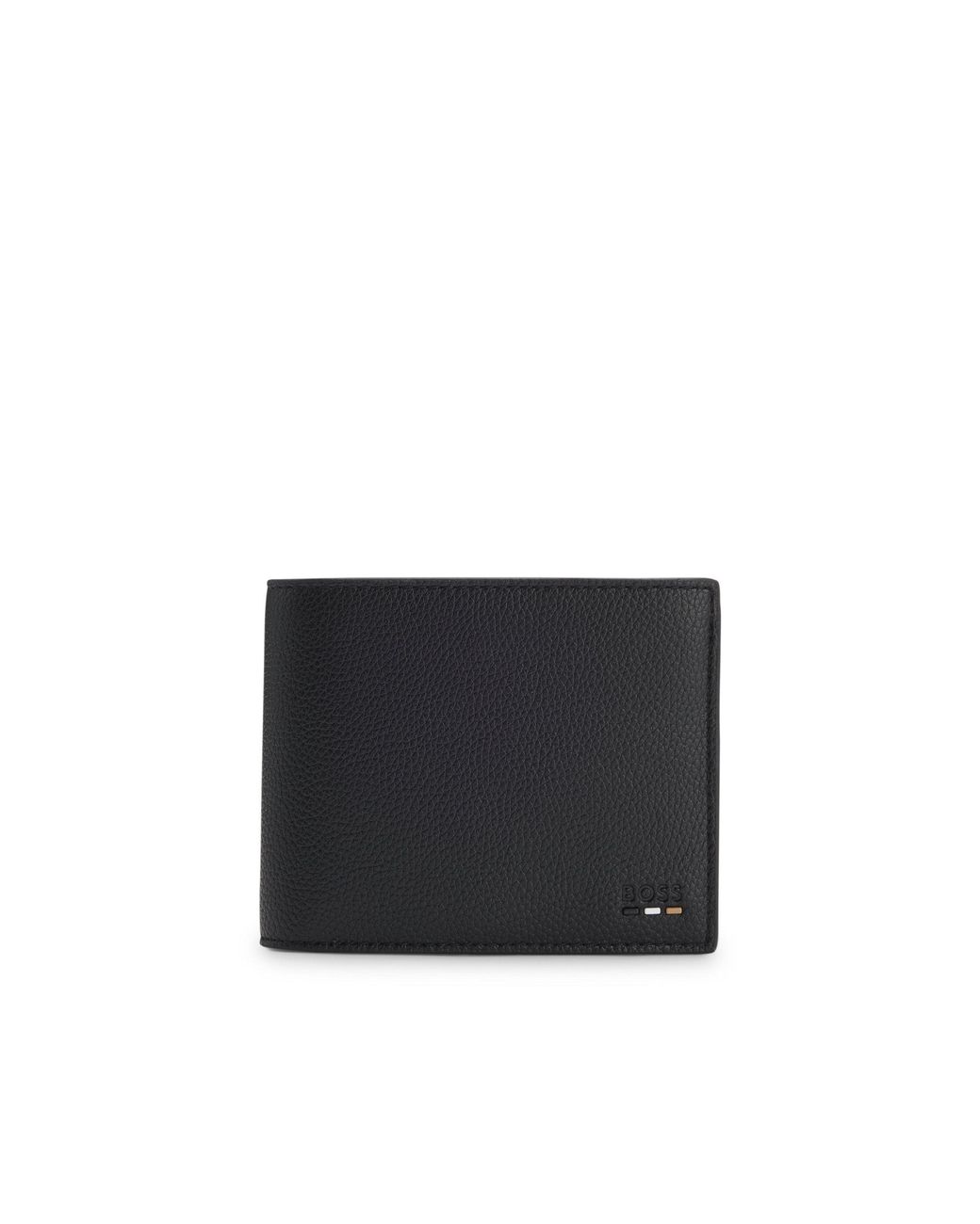 Boss Black Grained Faux-Leather Trifold Wallet With Signature-Stripe Trim for men