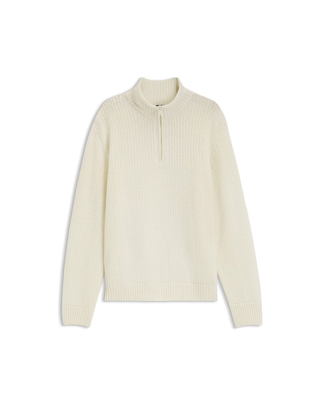 Boss Natural Zip-Neck Sweater With Knitted Structure for men
