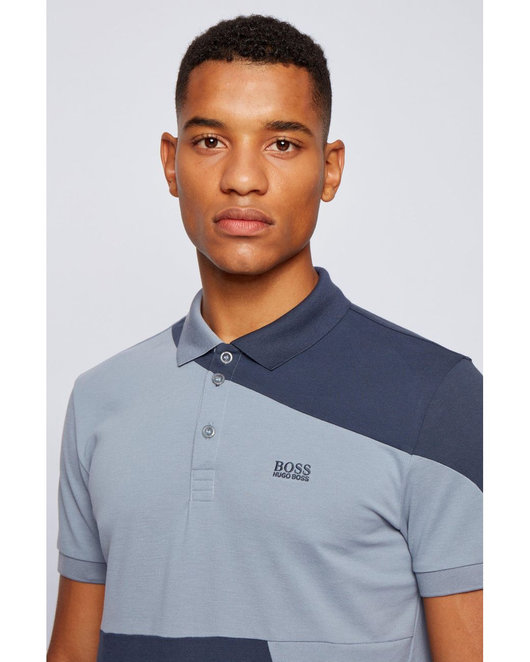 BOSS by HUGO BOSS Color-blocked Polo Shirt In Cotton With Chest Logo- Dark  Blue Men's Polo Shirts Size Xl for Men | Lyst