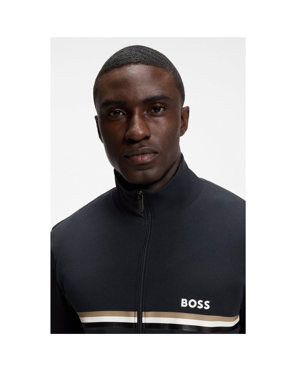 Boss Black Stretch-Cotton Tracksuit Set With Logo And Signature Stripe for men