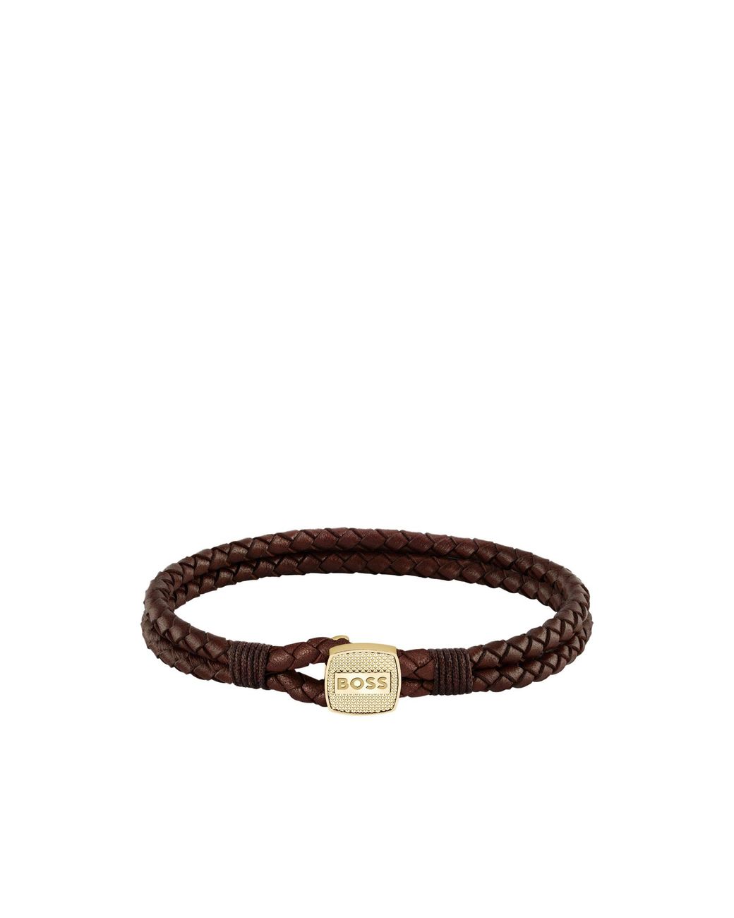 Boss Brown Braided-Leather Cuff for men