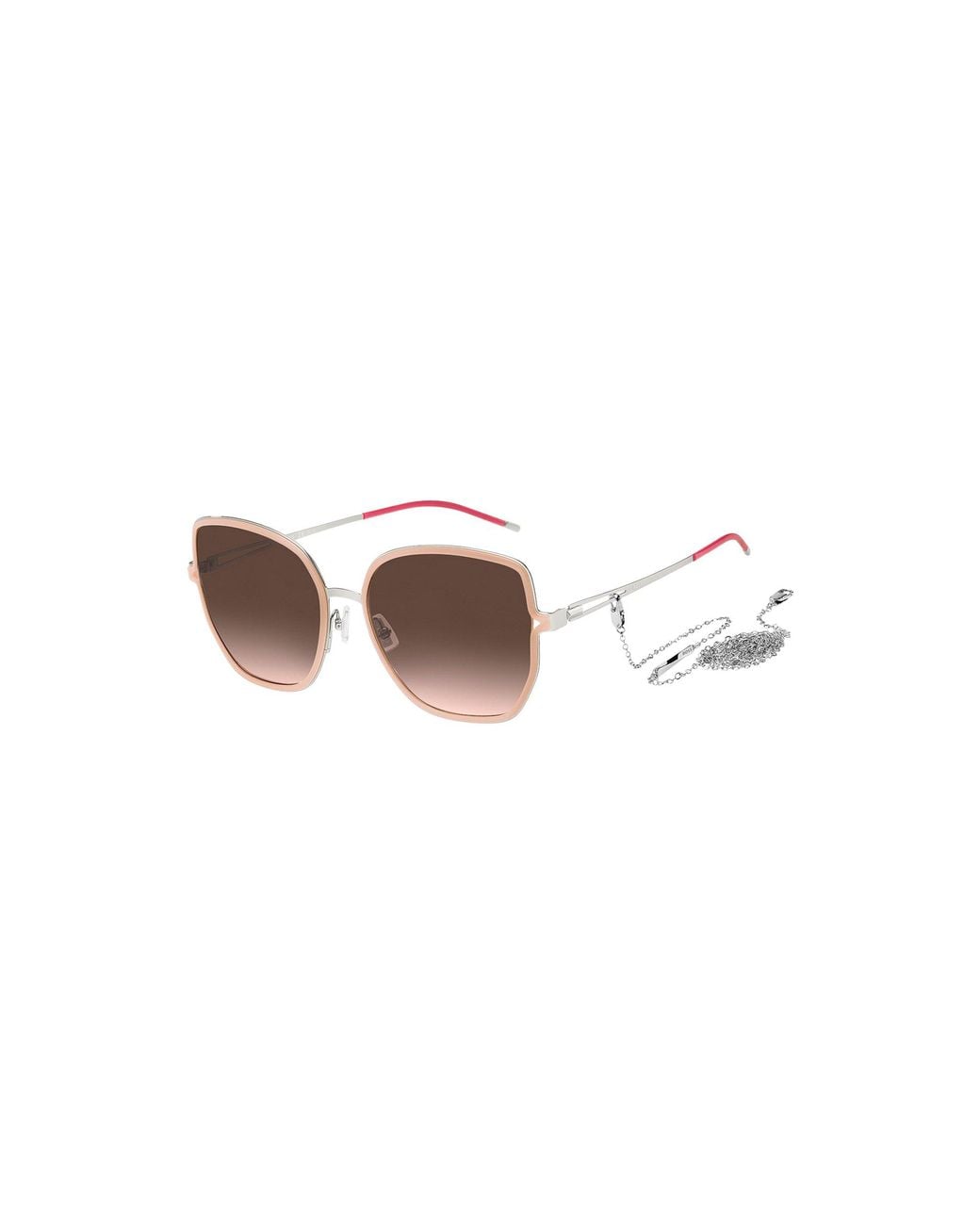 Boss White Nude-Frame Sunglasses With Forked Temples And Branded Chain
