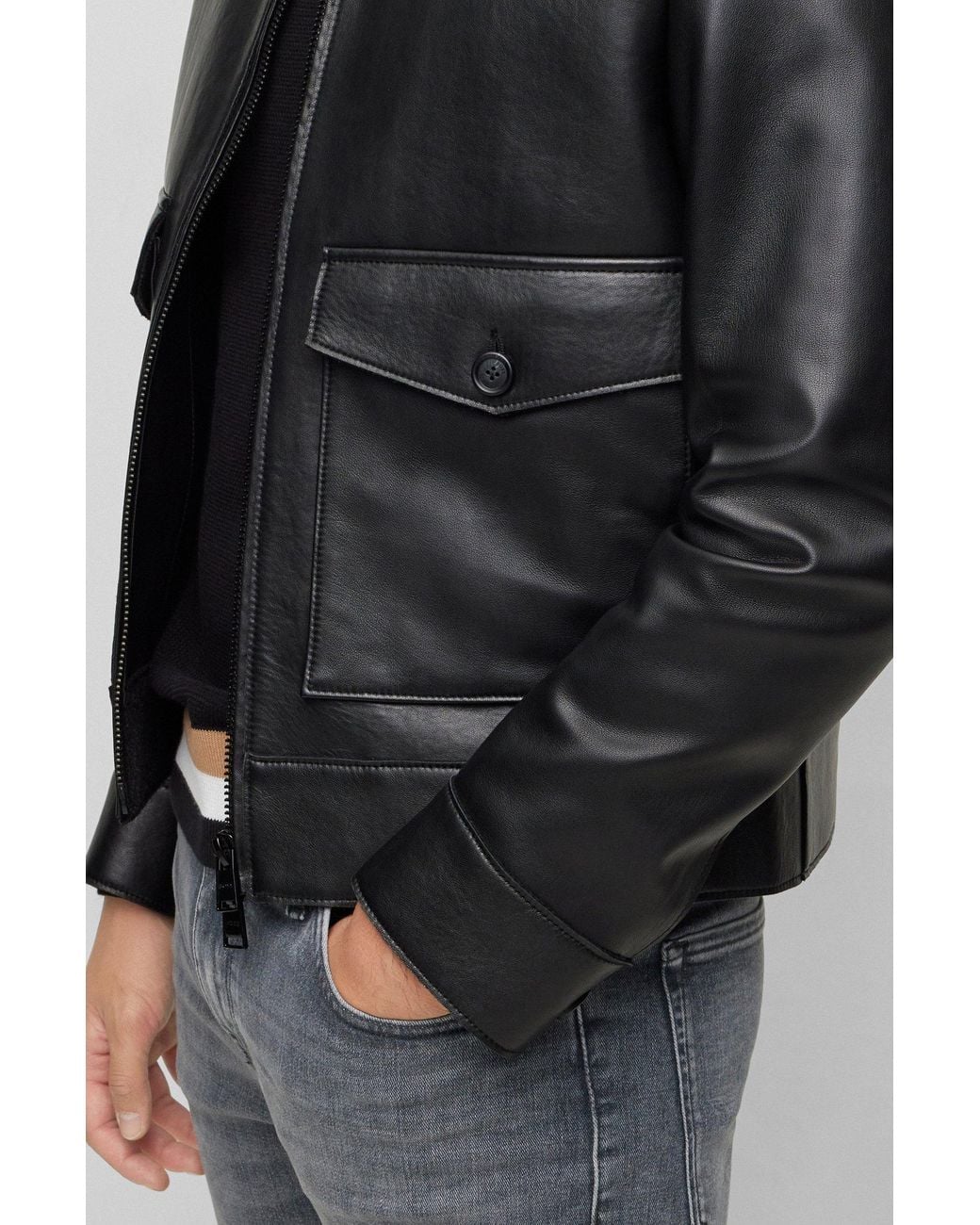 BOSS Nappa-leather Jacket in Black for Men | Lyst UK