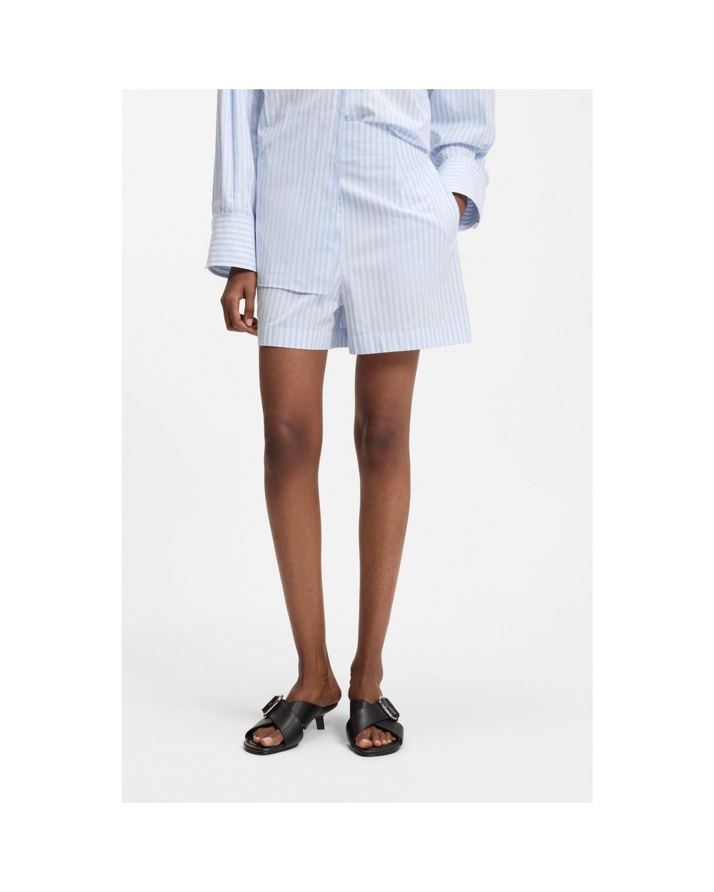 HUGO White Cotton-Poplin Shorts With Vertical Stripes