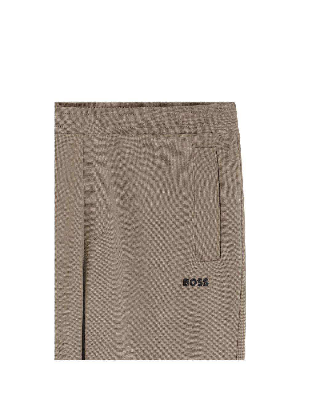 Boss Gray Cotton-Blend Tracksuit Bottoms With Embroidered Logo for men