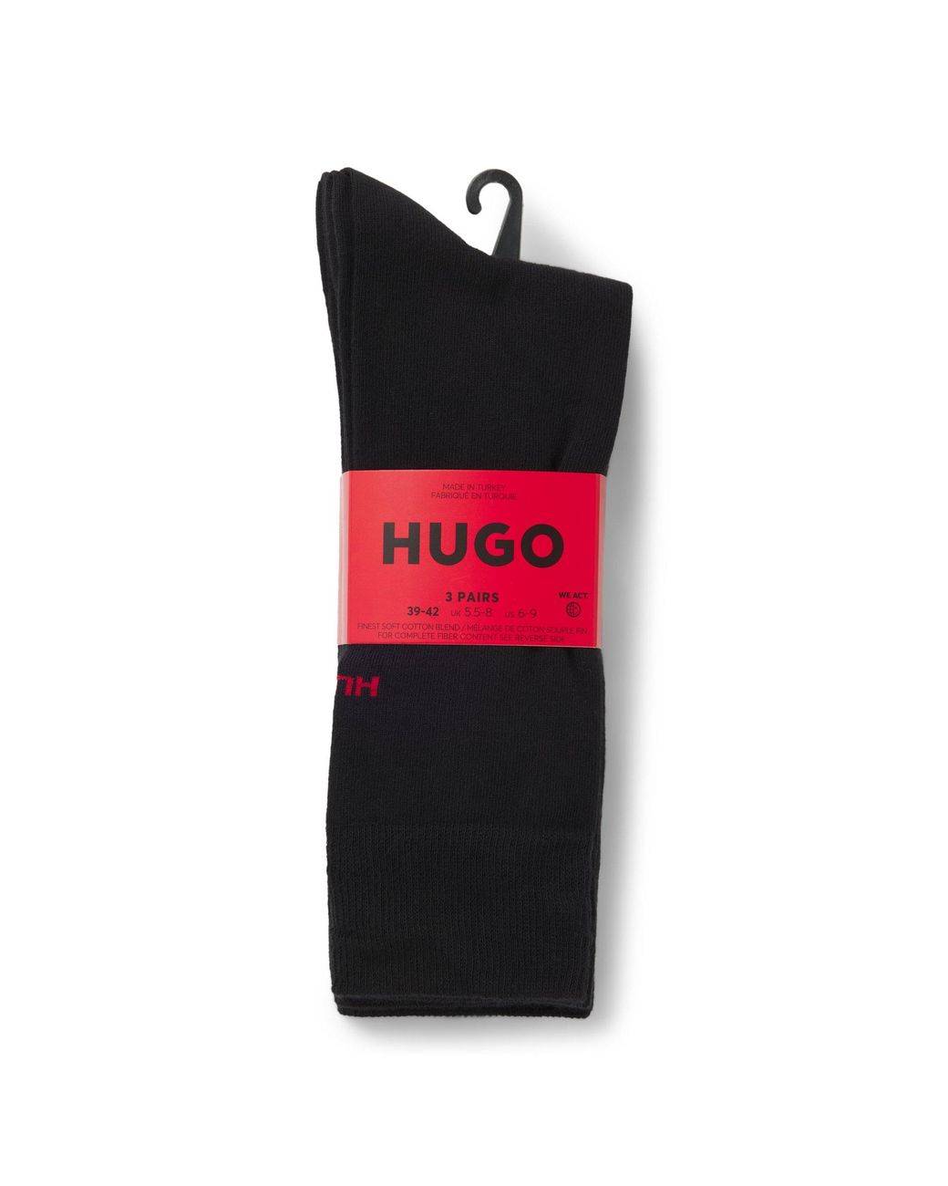 HUGO Black Everyday Cotton Blend Logo Socks for men
