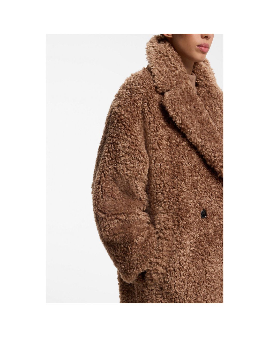 HUGO Brown Oversized-Fit Teddy Coat With Double-Breasted Closure