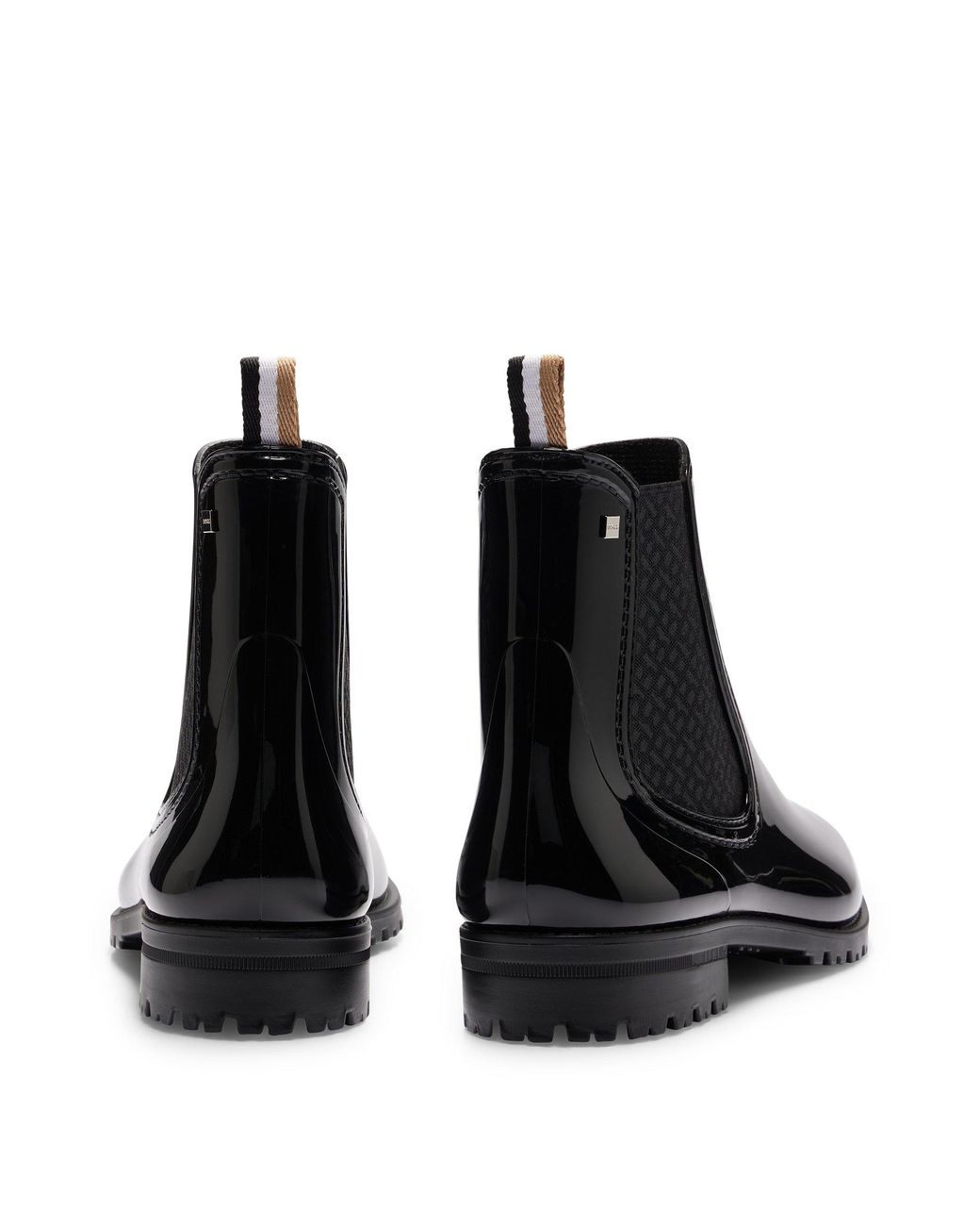 BOSS by HUGO BOSS Glossy Chelsea-style Rain Boots With Branded Trim in  Black | Lyst UK