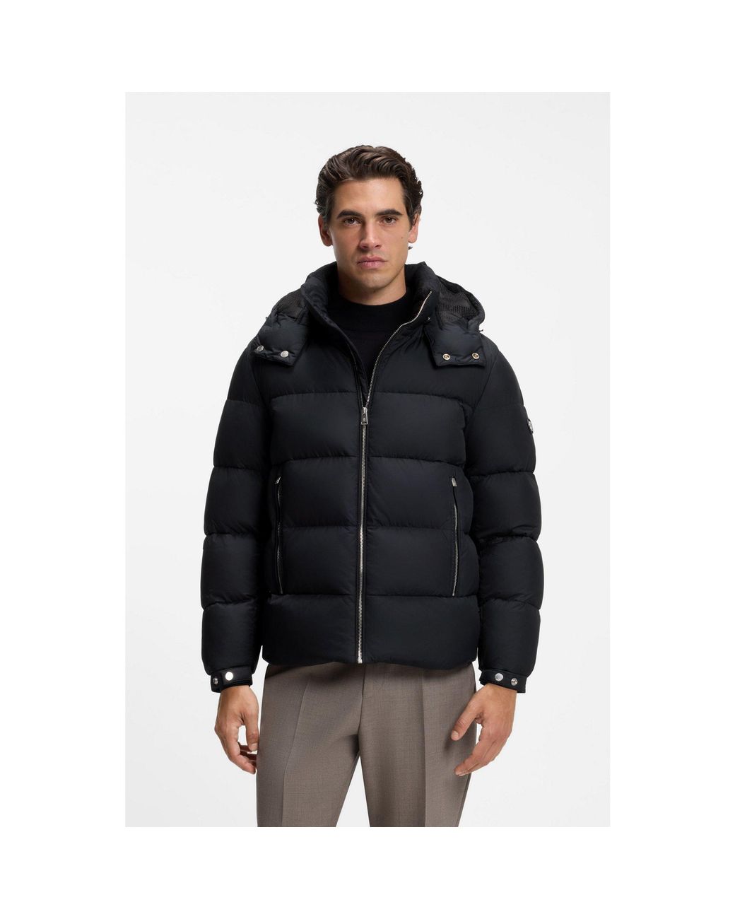 Boss Black Water-Repellent Puffer Jacket With Adjustable Hood for men