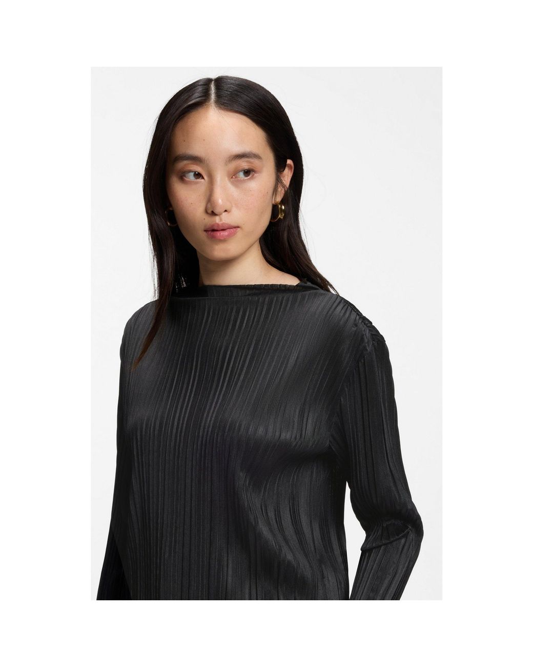 Boss Black Slim-Fit Mock-Neck Top With Feather Details