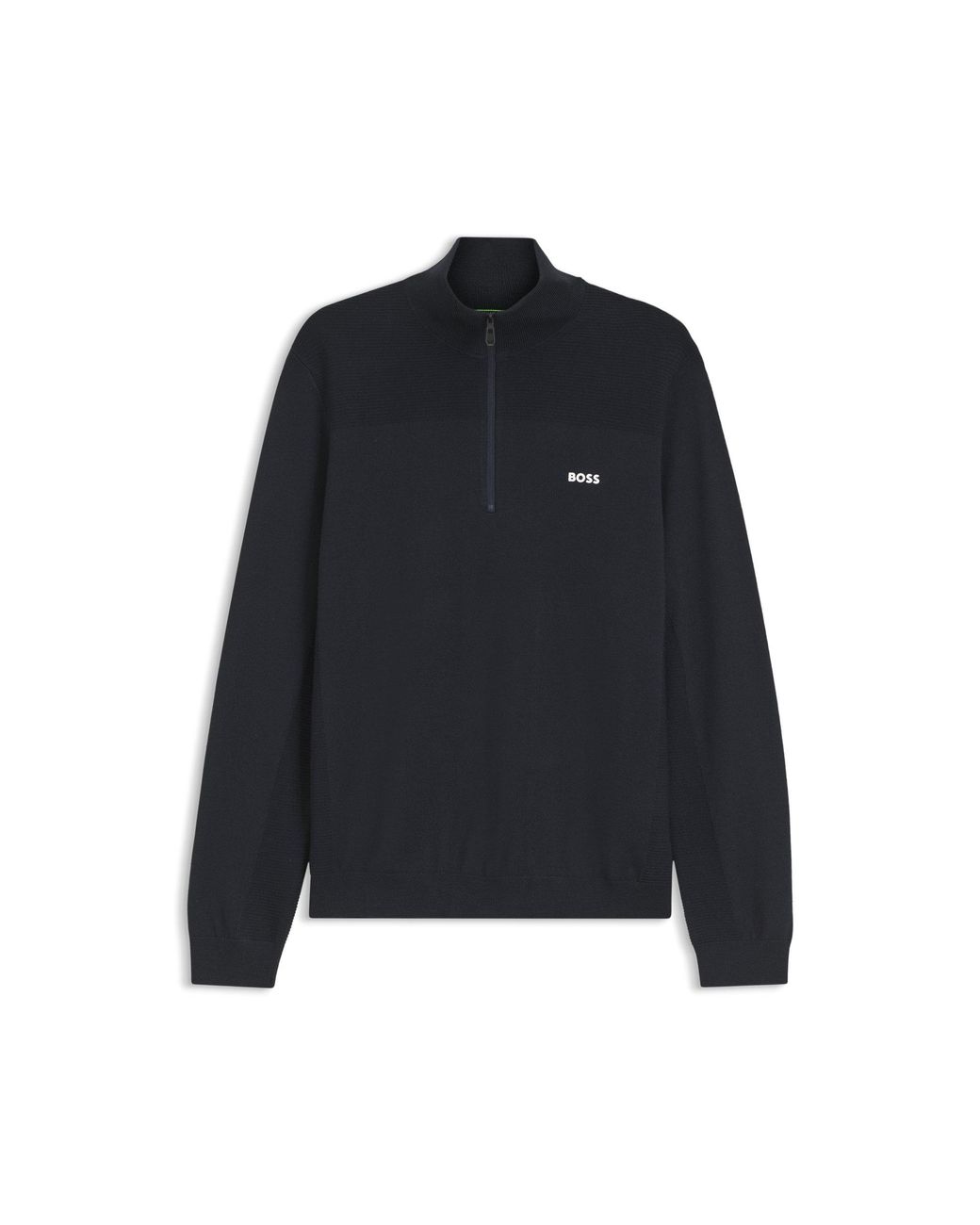 Boss Blue Zip-Neck Virgin Wool-Blend Sweater With Logo for men