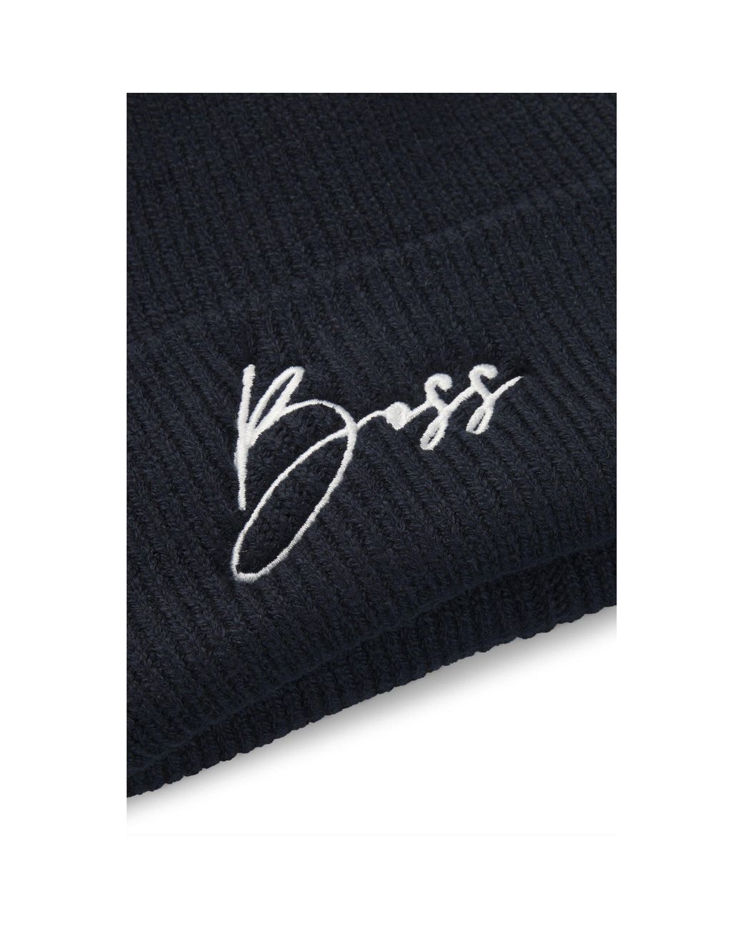 Boss Blue Equestrian Ribbed Beanie Hat With Embroidered Logo