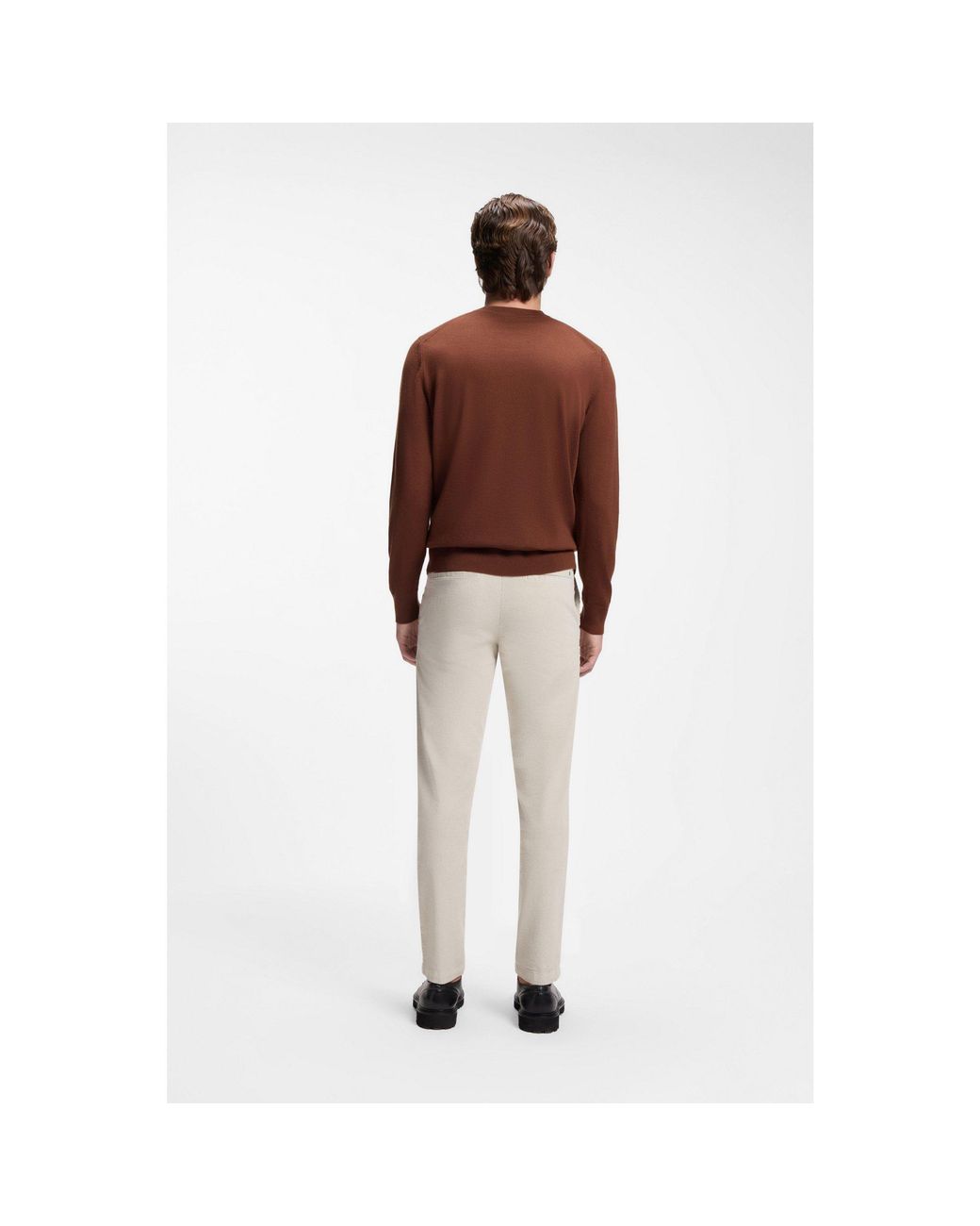 Boss Brown Crew-Neck Sweater Crafted From Virgin Wool for men