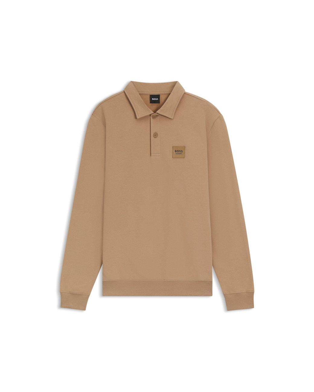Boss Natural Equestrian Stretch-Cotton Knit Polo With Logo Patch for men