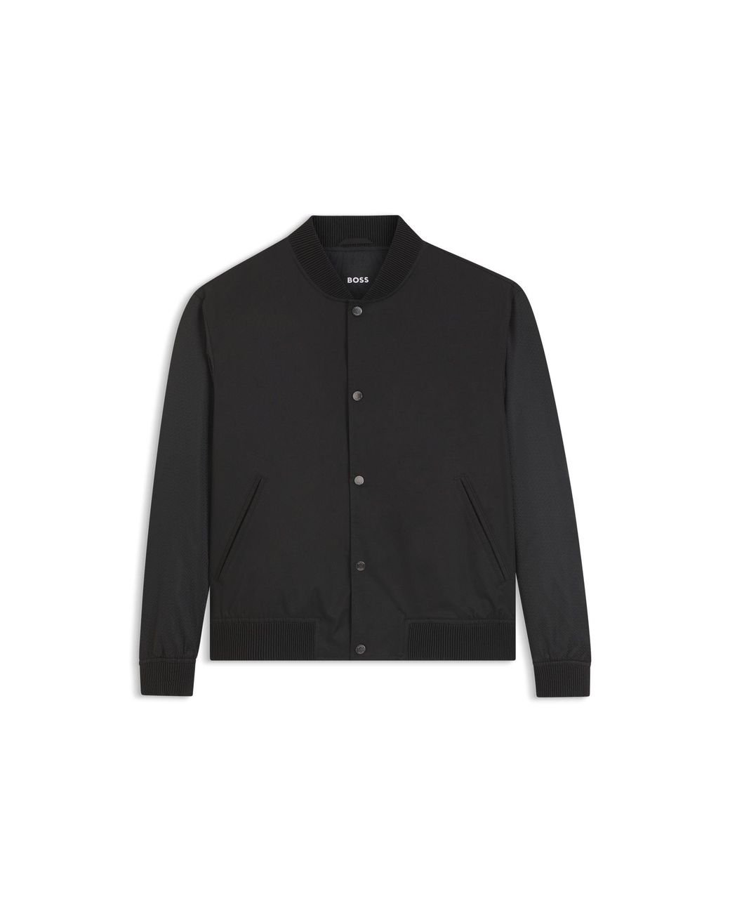 Boss Black Water-Repellent Jacket With Monogram-Pattern Sleeves for men
