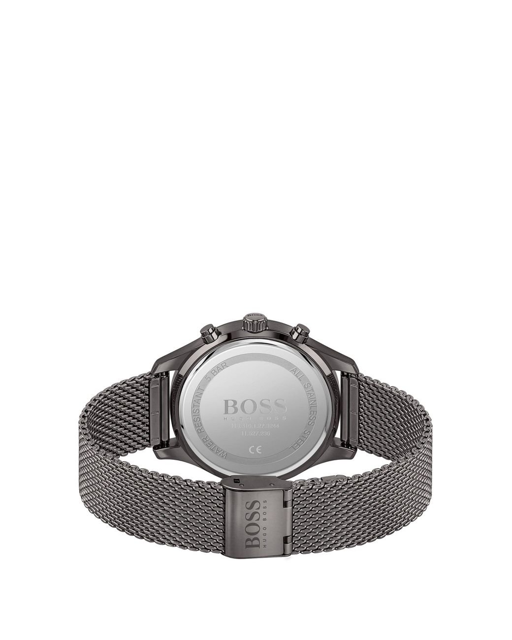 BOSS by HUGO BOSS Grey-plated Chronograph Watch With Mesh Bracelet in Gray  for Men | Lyst