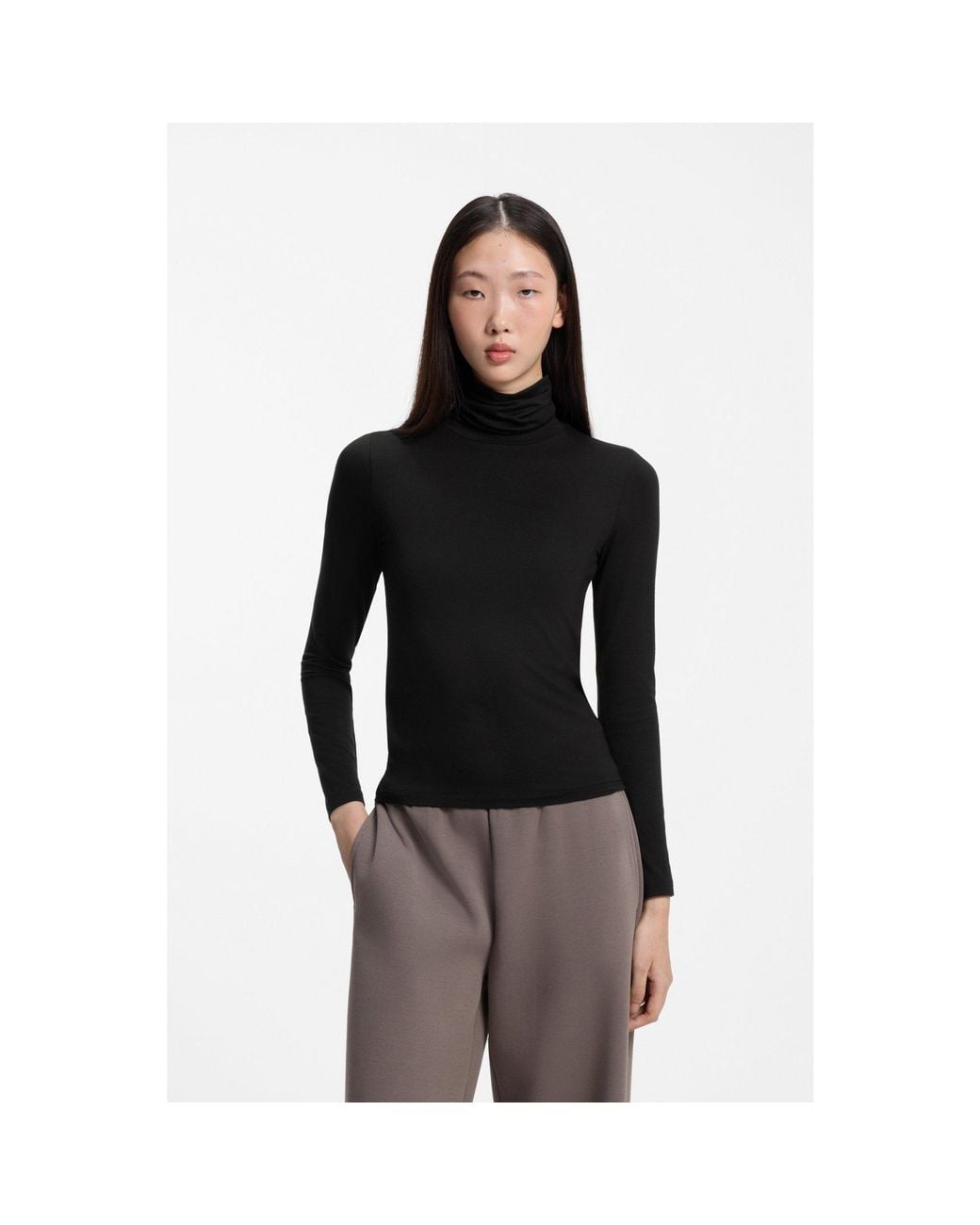 HUGO Black Slim-Fit Rollneck Top