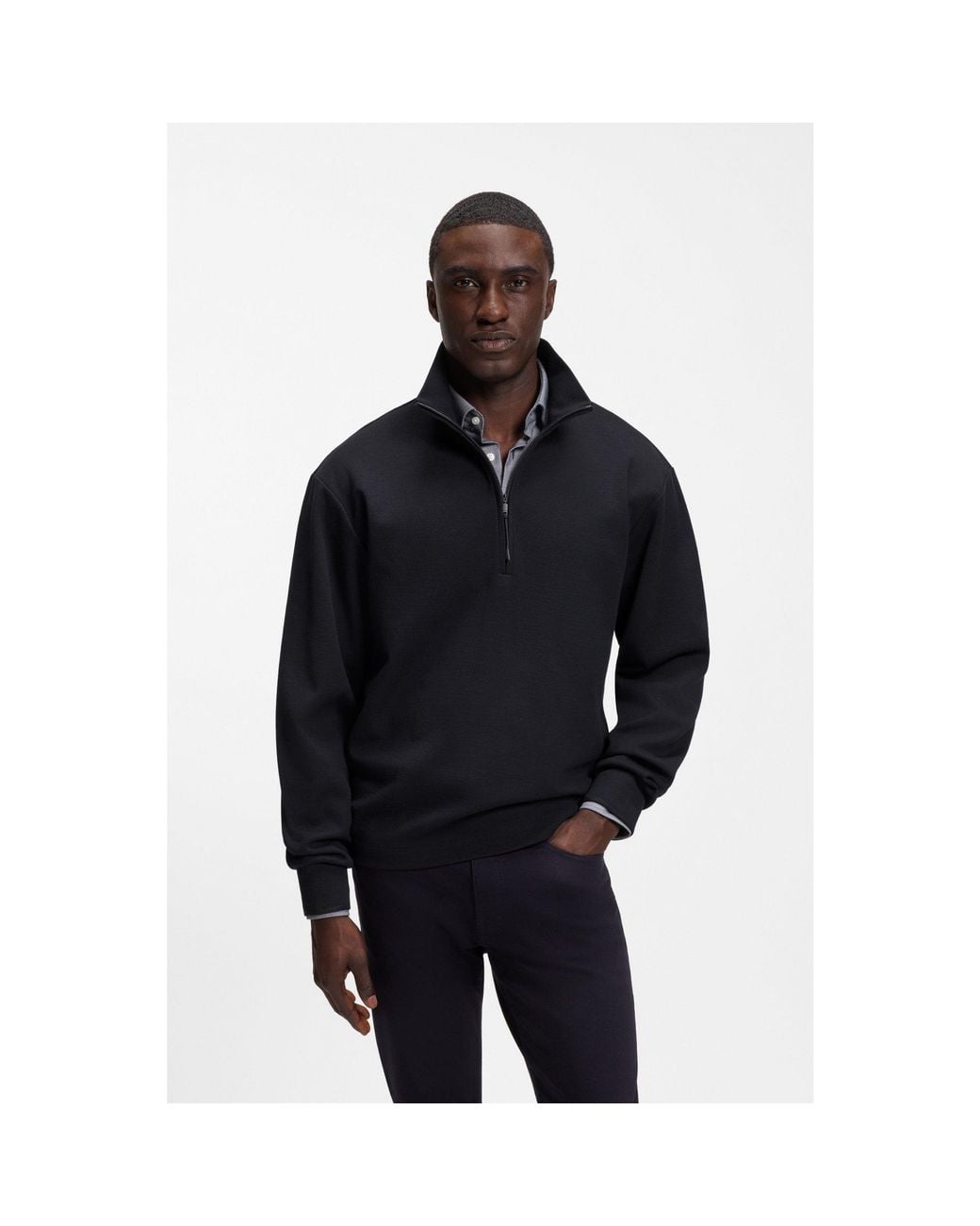 Boss Black Cotton And Wool-Blend Zip-Up Sweatshirt for men