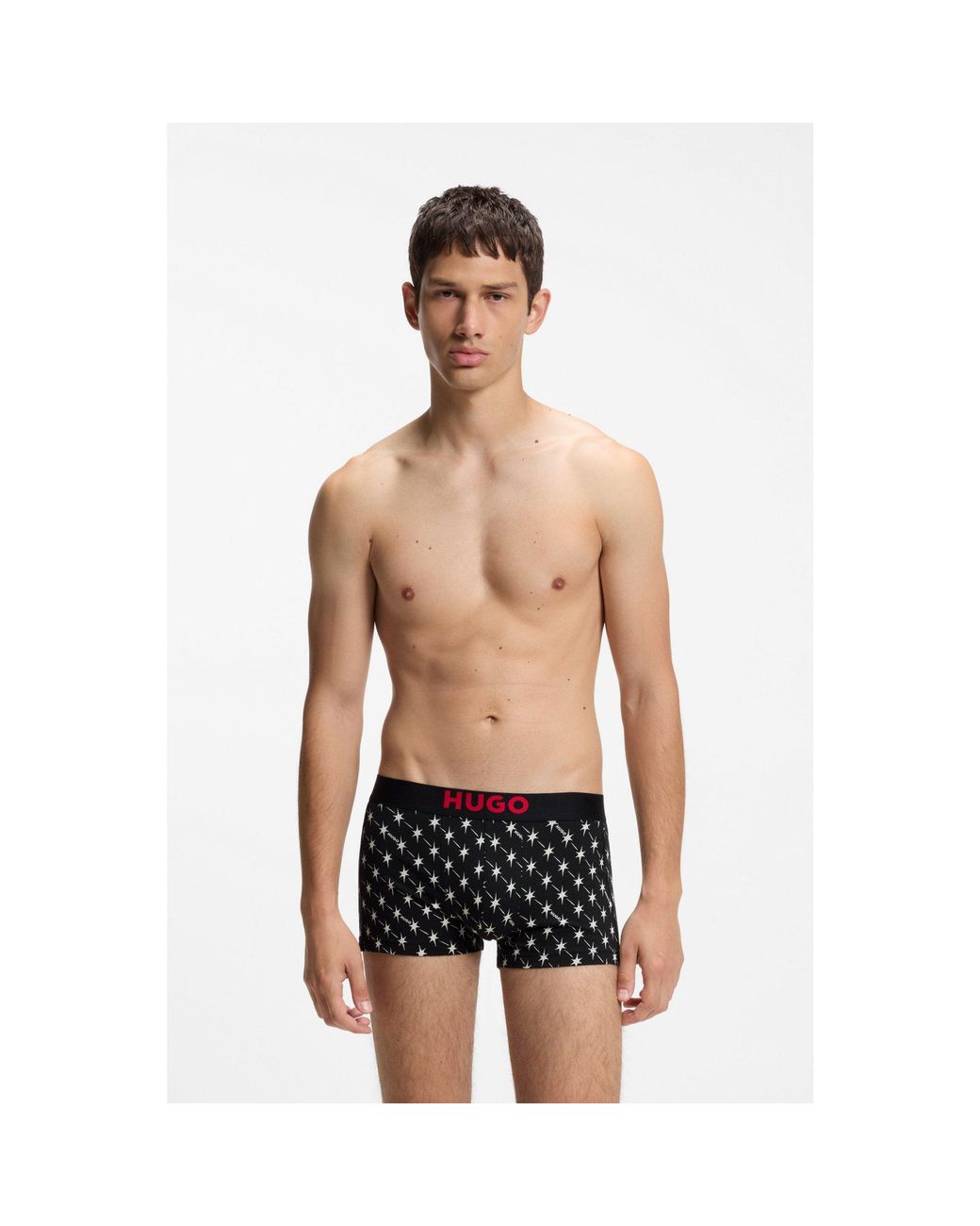 HUGO Black Three-Pack Of Stretch-Cotton Trunks With Logo Waistbands for men