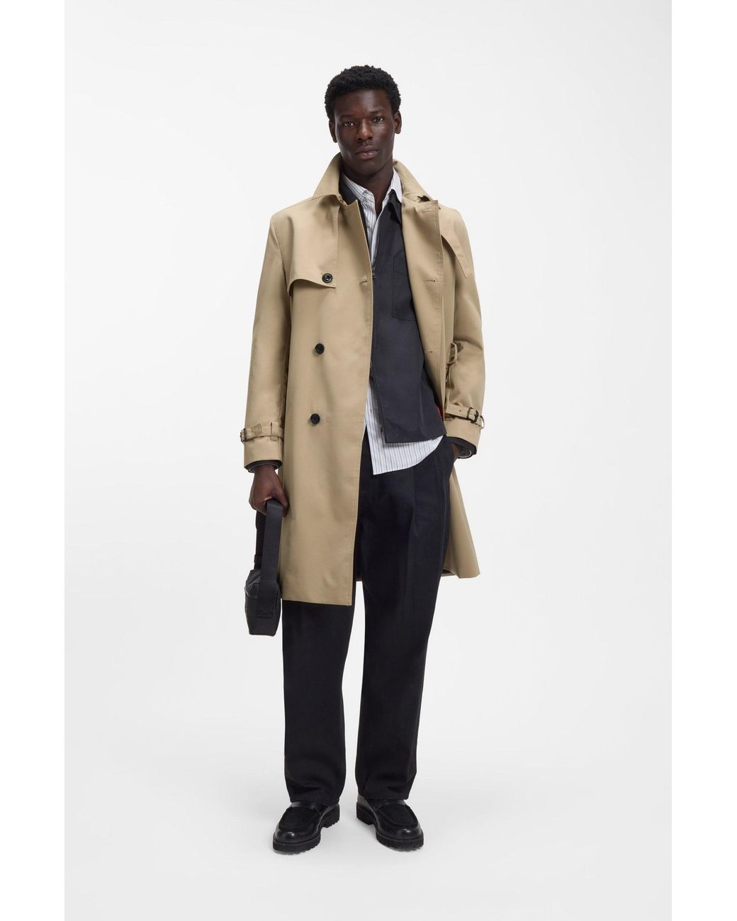 HUGO Waterafstotende Trenchcoat Van Gekeperde Gabardine in het Natural voor heren