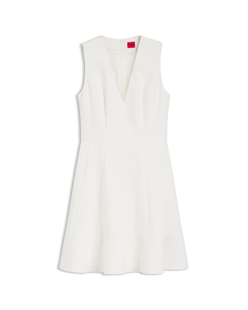 HUGO White V-Neck Dress With Seaming Details