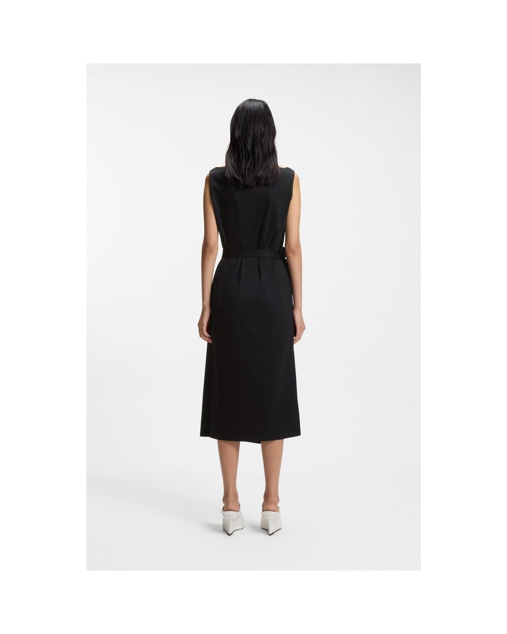 Boss Black Mercerised-Cotton Dress With Cowl Neckline