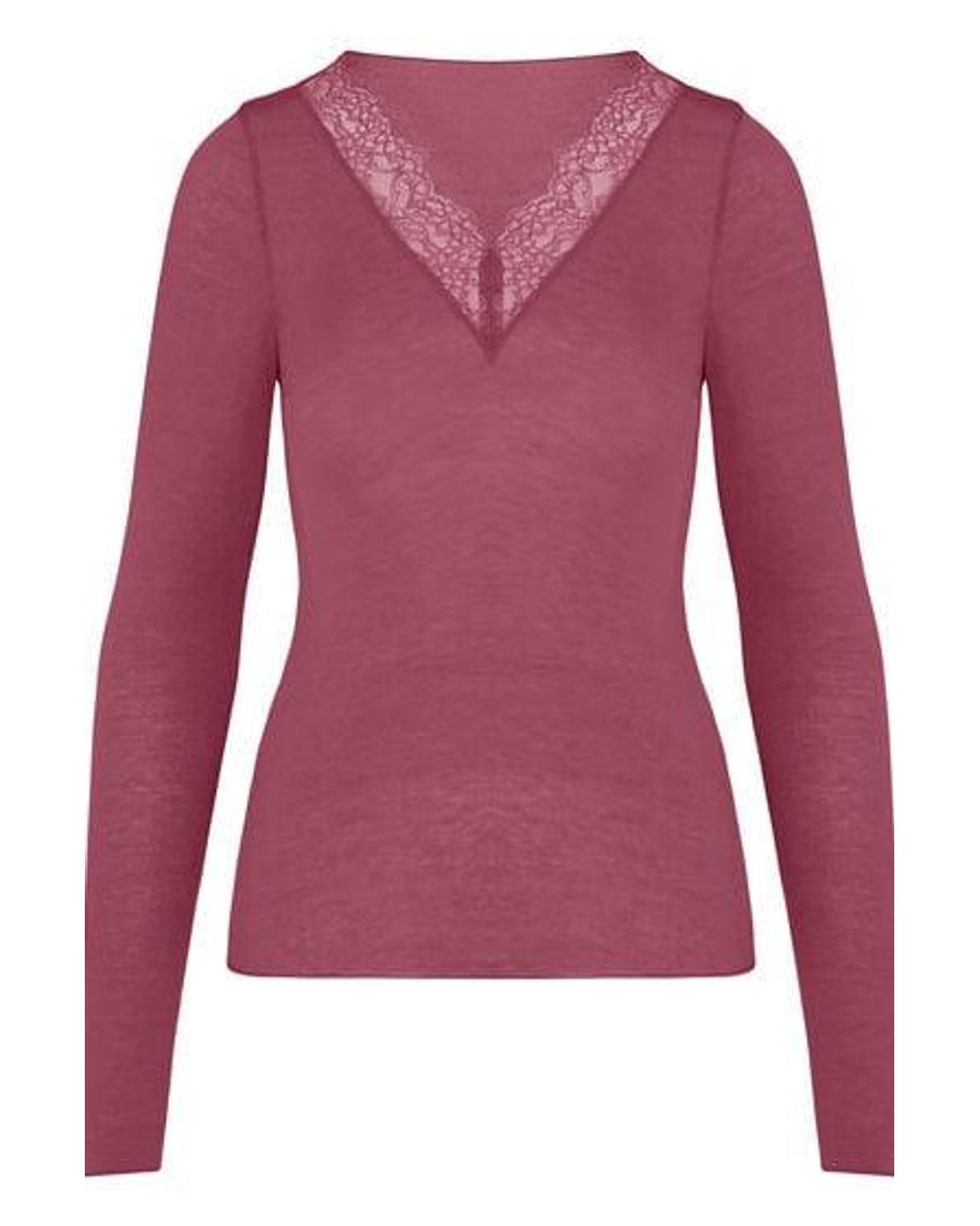 Hunkemöller Pink Super Soft Lace V-Neck Shirt With Cashmere