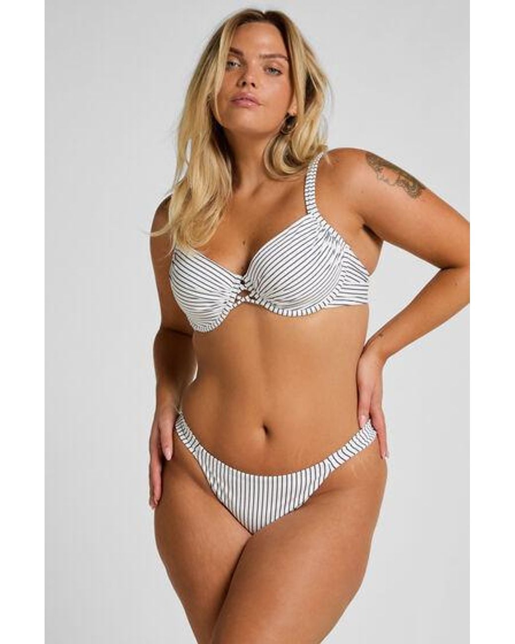 Hunkemöller White Highleg Bikini Bottom Stripes
