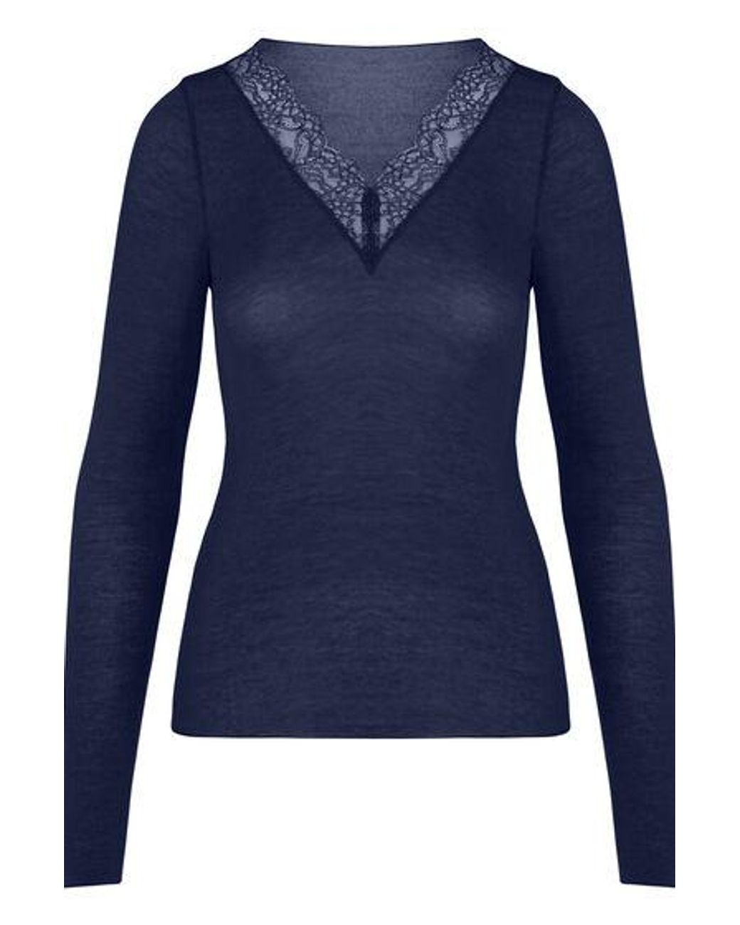 Hunkemöller Blue Super Soft Lace V-Neck Shirt With Cashmere