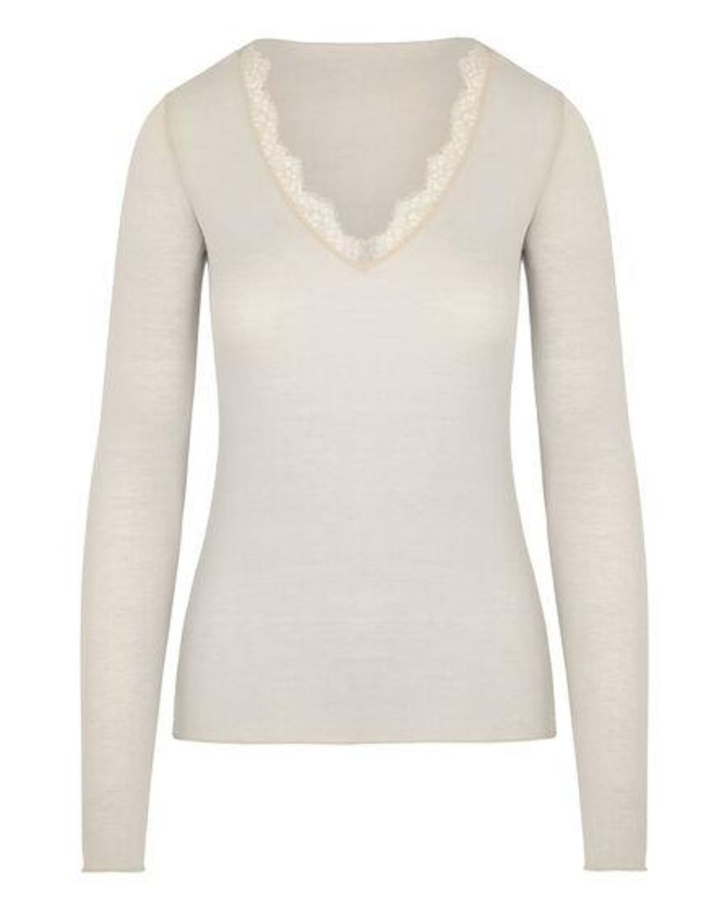 Hunkemöller Natural Super Soft Lace V-Neck Shirt With Cashmere