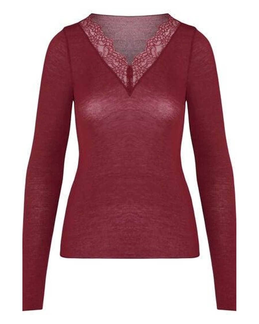 Hunkemöller Red Super Soft Lace V-Neck Shirt With Cashmere