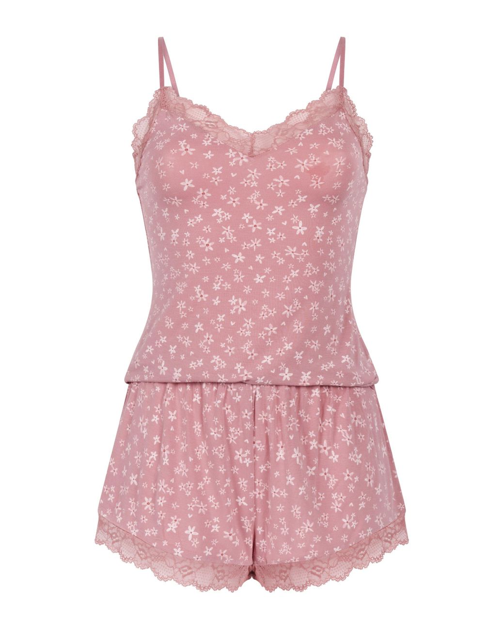 Hunkemöller Pink Lace Jersey Pyjama Set