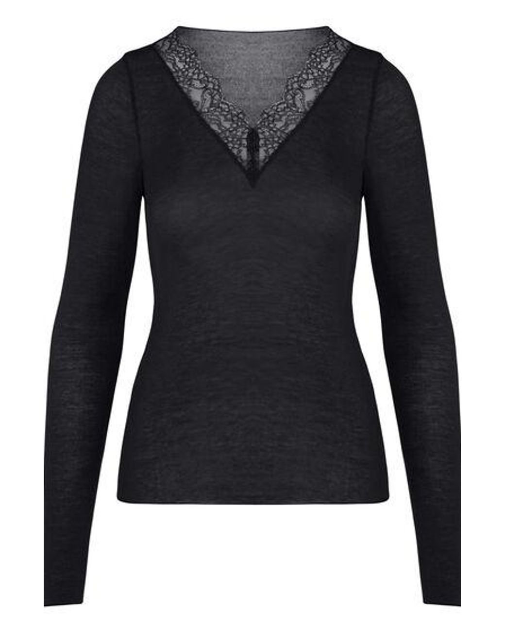 Hunkemöller Black Super Soft Lace V-Neck Shirt With Cashmere