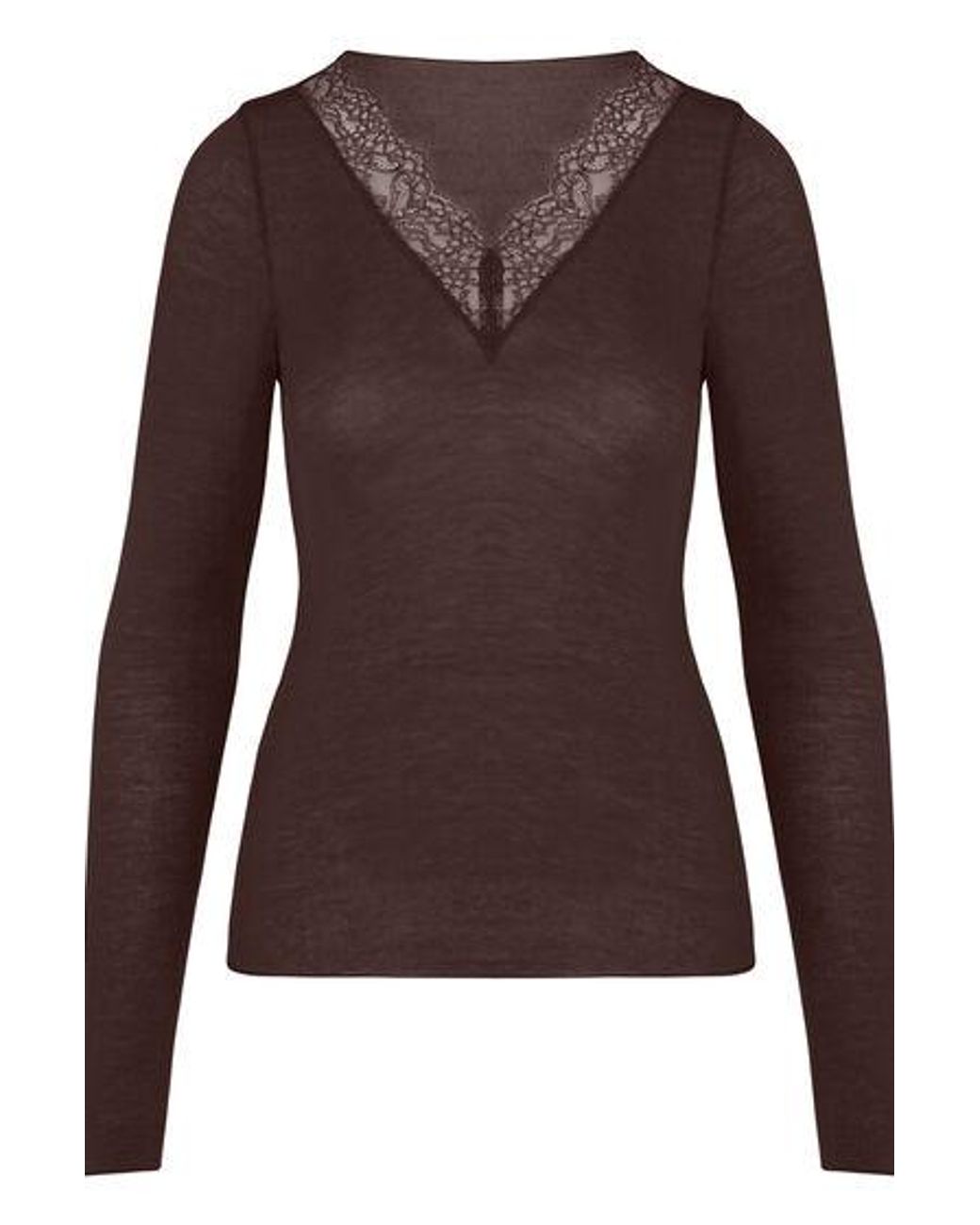 Hunkemöller Brown Super Soft Lace V-Neck Shirt With Cashmere