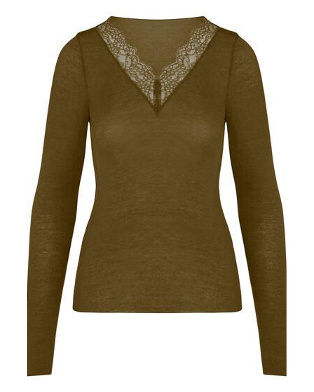 Hunkemöller Green Super Soft Lace V-Neck Shirt With Cashmere