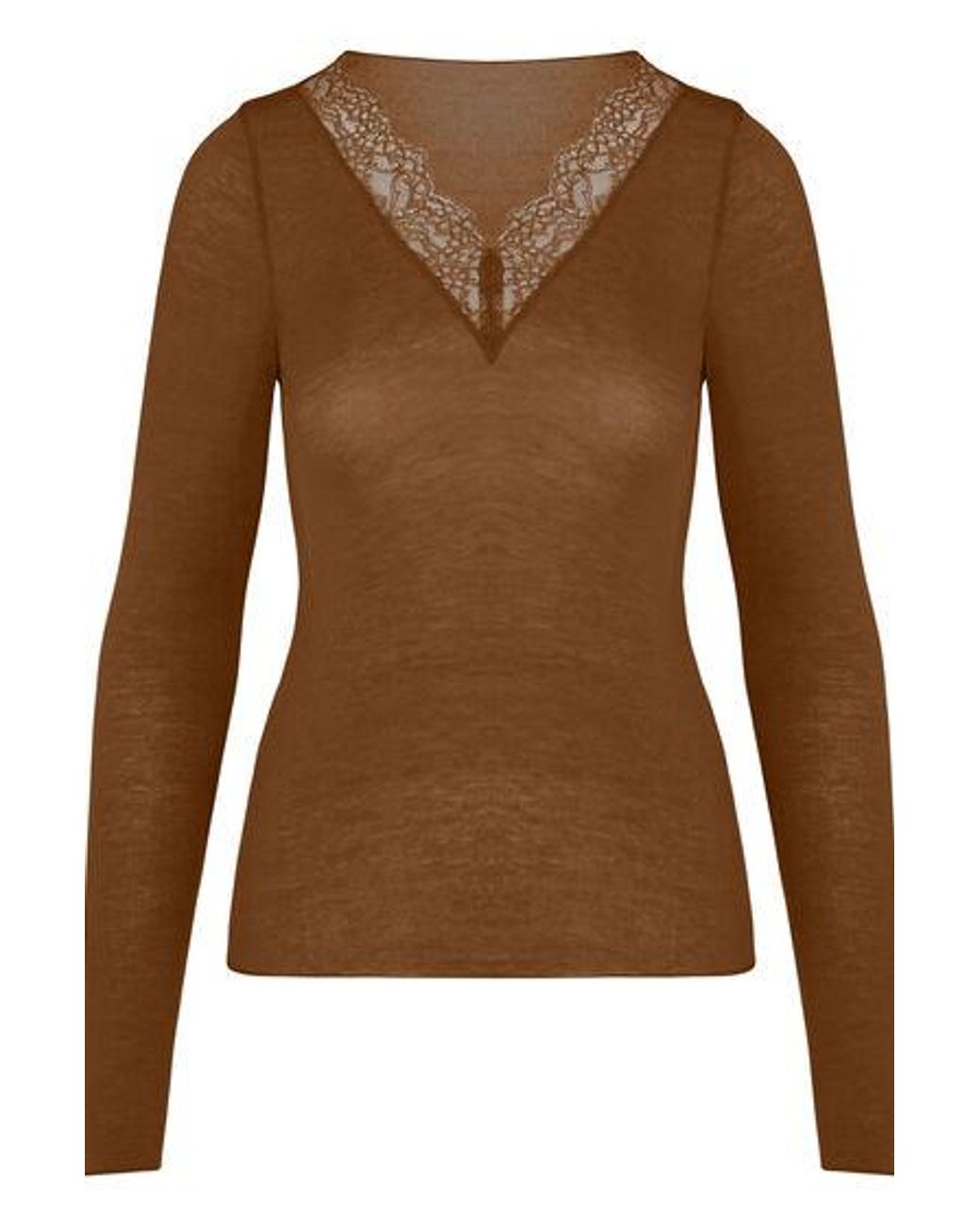 Hunkemöller Brown Super Soft Lace V-Neck Shirt With Cashmere