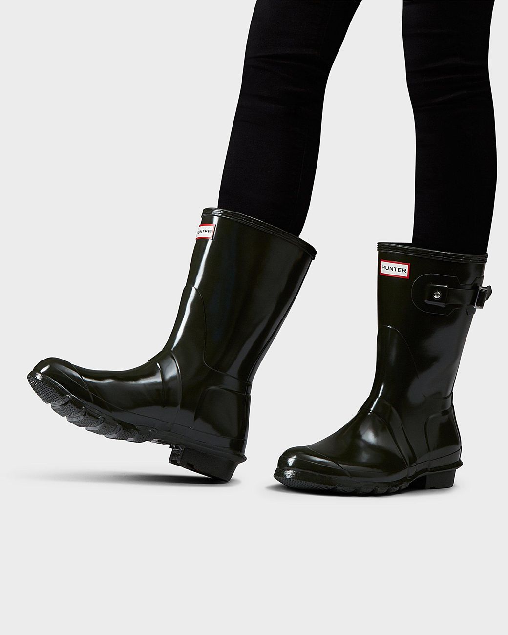 hunter original womens short gloss duo wellington boots black