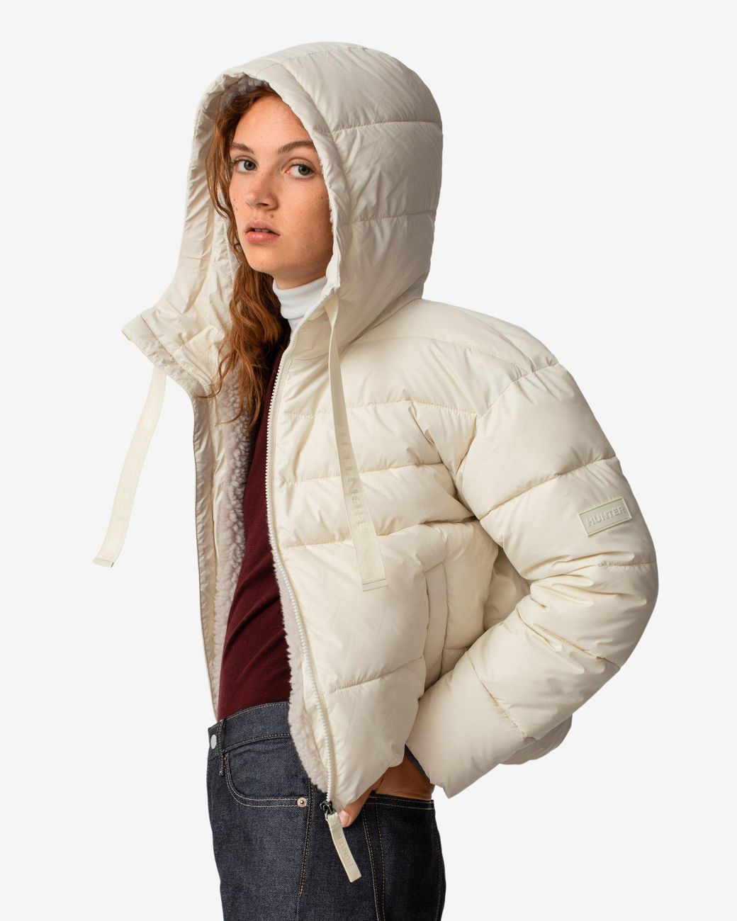 HUNTER Synthetic Intrepid Insulated Short Puffer Jacket in Natural Lyst